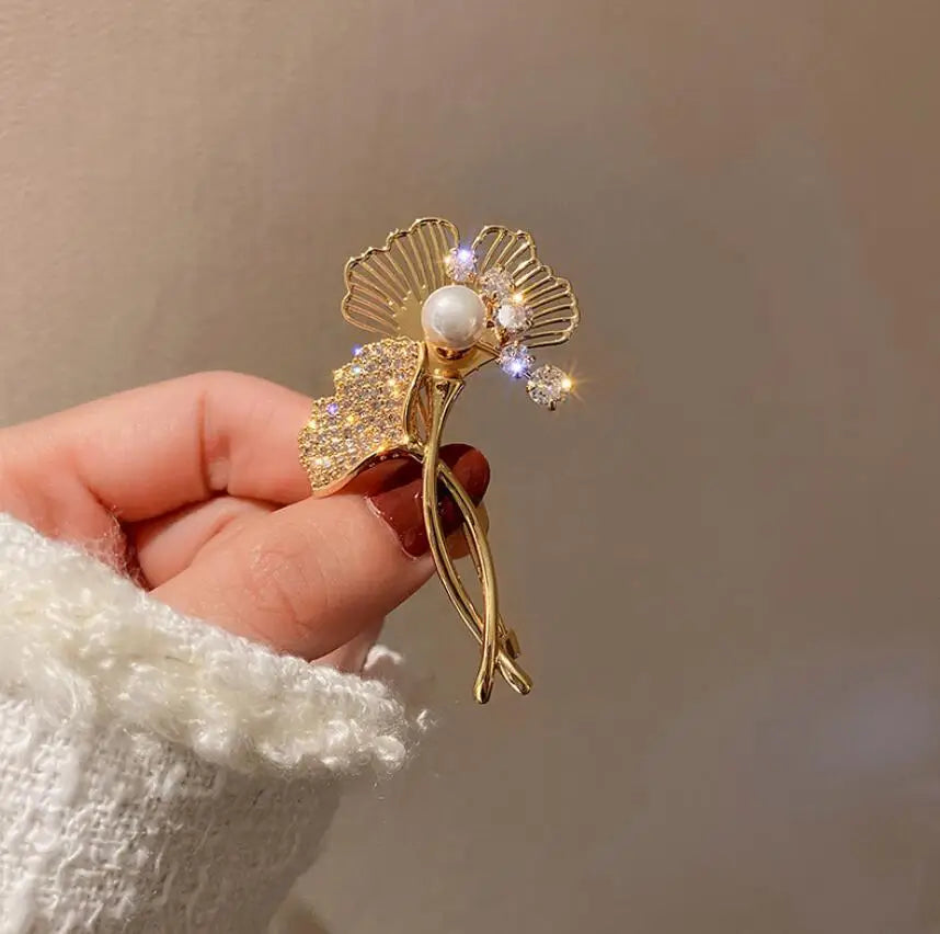 Elegant Gold Color Rose Flower Brooches
