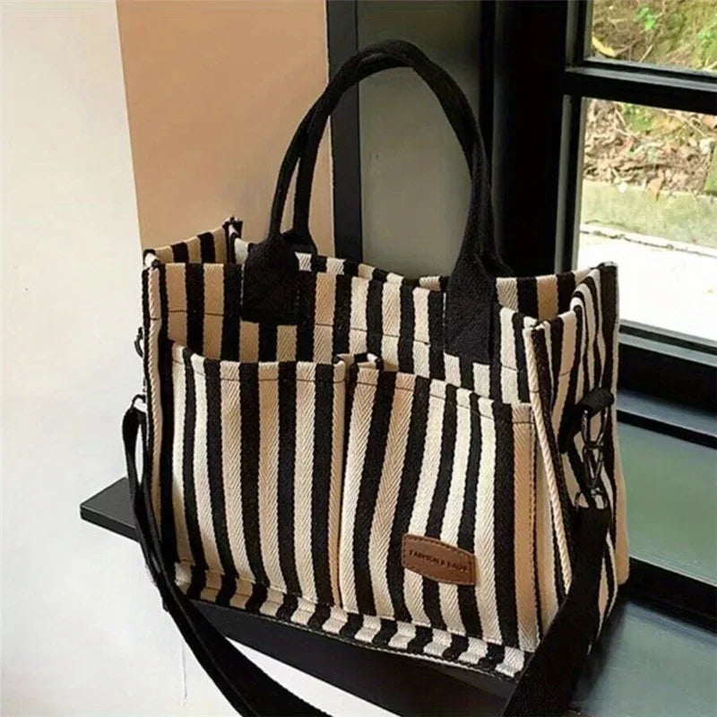 Trendy Striped Canvas Crossbody Bag