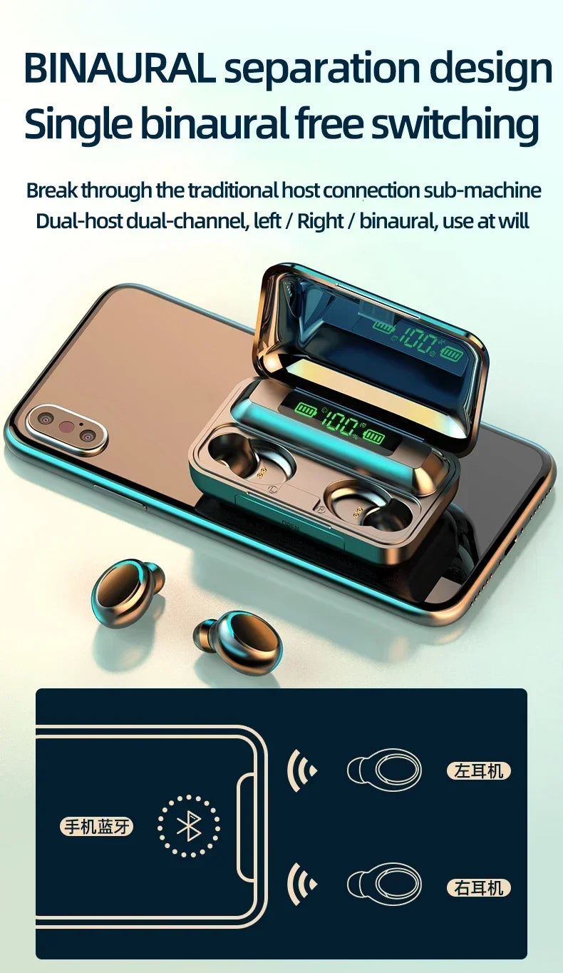 F9 Bluetooth Headphones 9D Stereo High Bass Sport Earphones Hand free Touch Control
