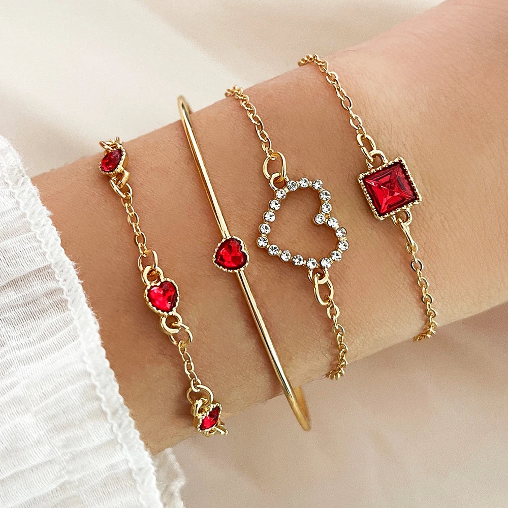 4PCS/Set Fashionable Snake Imitation Gemstone Bangle Rhinestone  Bracelet Set