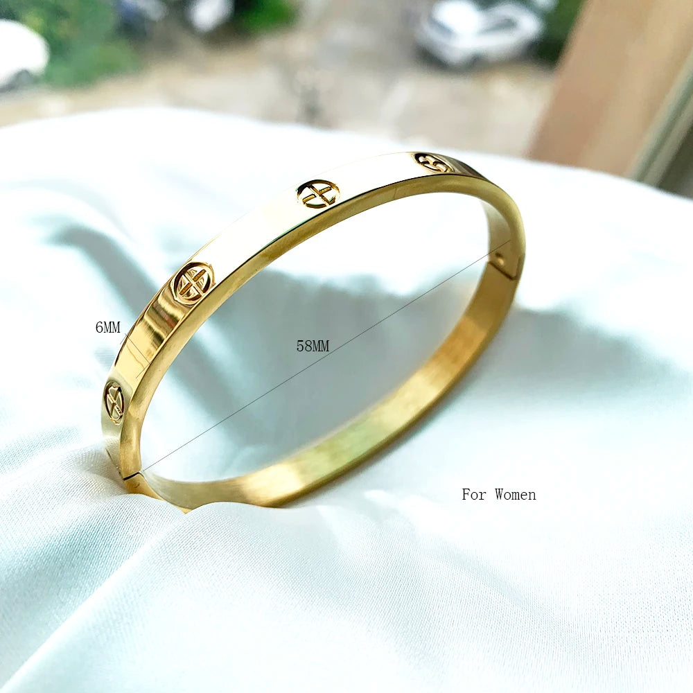 Gold Color Zircon And Cross Nut Nail Bracelet & Bangle