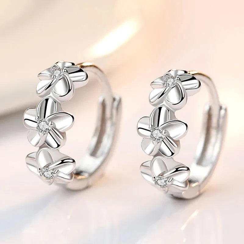 925 Sterling Silver Needle Earring Crystal Zircon Flower