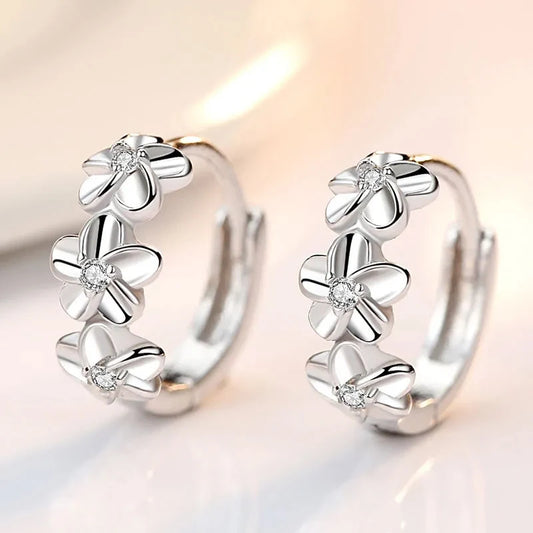 925 Sterling Silver Needle Earring Crystal Zircon Flower