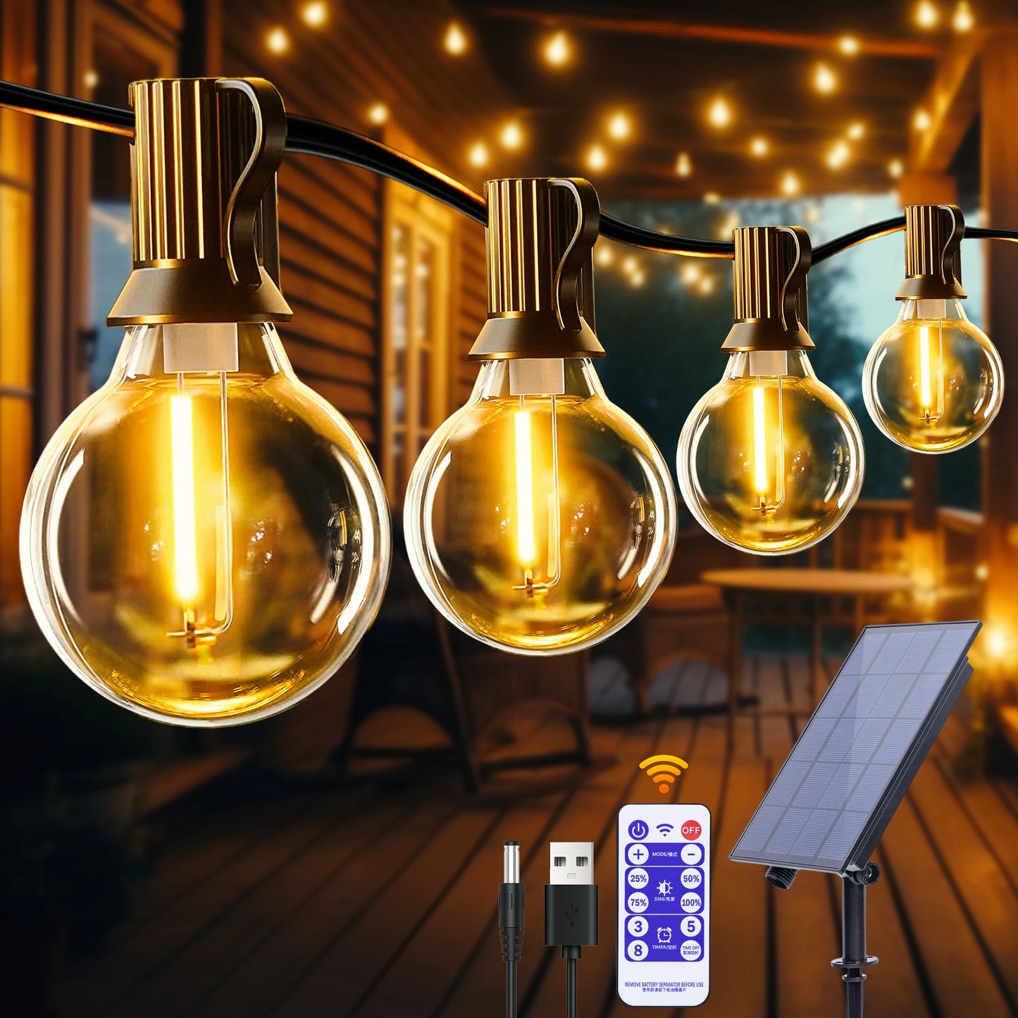 Solar String Lights Outdoor G40 Patio Lights