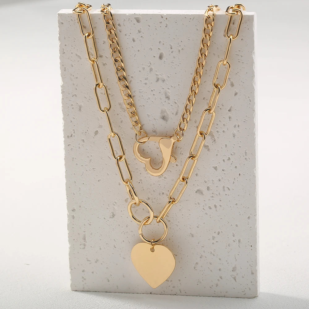 Golden Letter Heart Butterfly Pendant Metal Chain Necklace