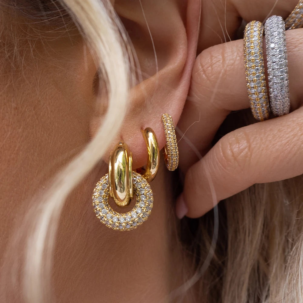 Fashion CZ Zircon Round Huggie Hoop Earrings