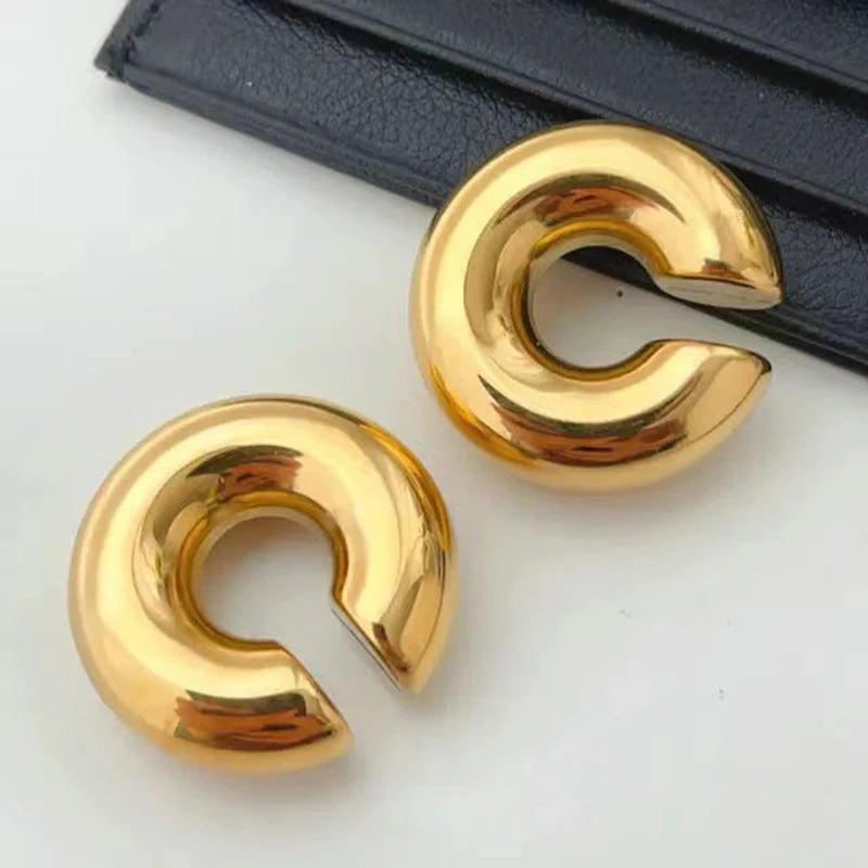 Stainless Steel Smooth Round Tube Chunky Hoop Earrings