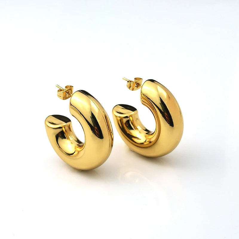 Stainless Steel Smooth Round Tube Chunky Hoop Earrings