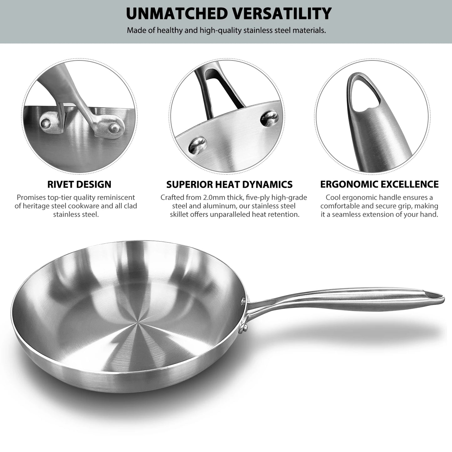 304 Stainless Steel Frying Pan, Non Stick