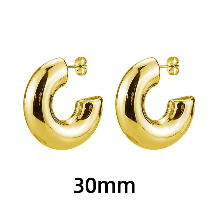Stainless Steel Smooth Round Tube Chunky Hoop Earrings