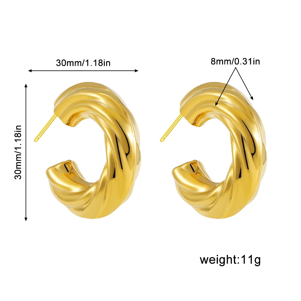 Stainless Steel Smooth Round Tube Chunky Hoop Earrings